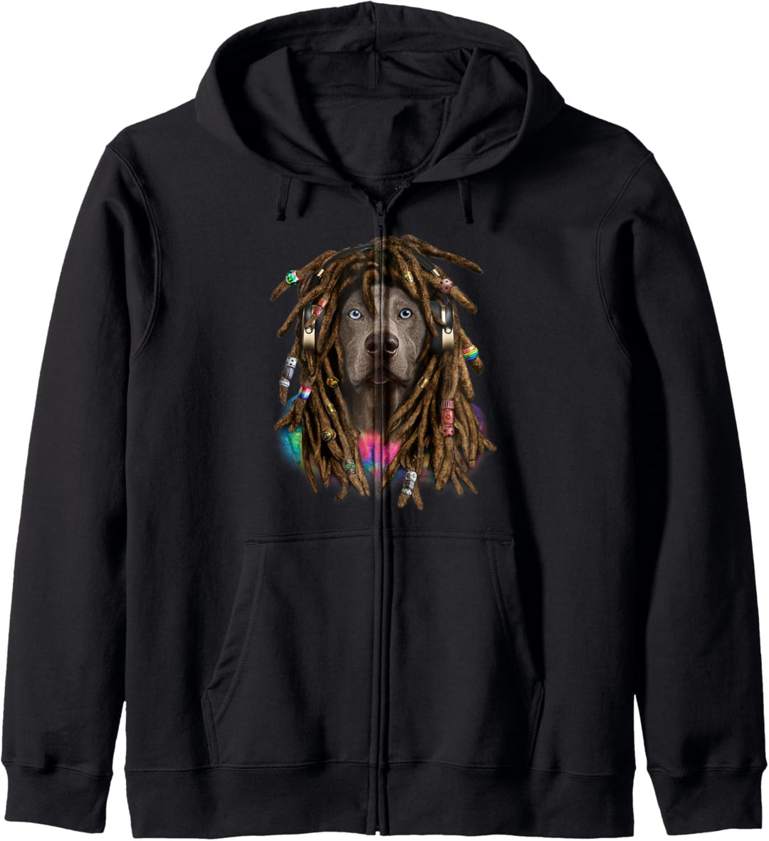 Weimaraner Hund mit Reggae Dreadlocks Haaren Kapuzenjacke