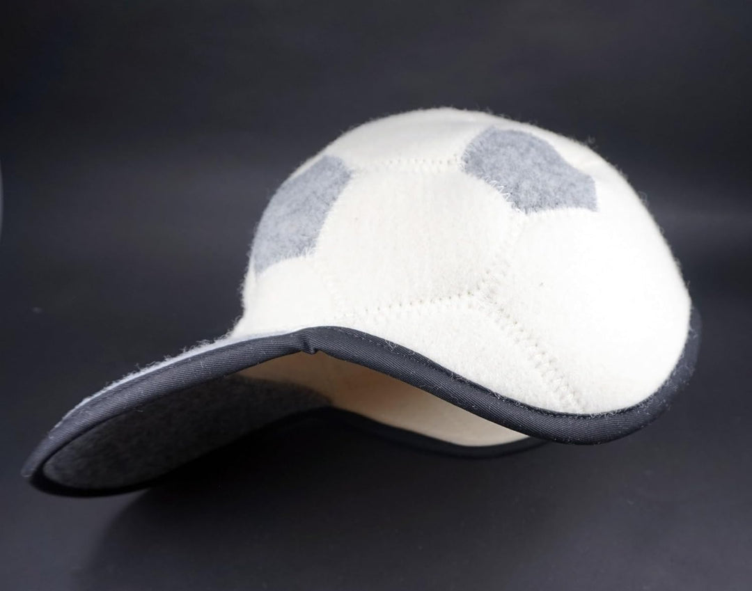 Sauna Mütze Saunahut aus 100% Wolle Organische Wollfilzmützen Fussballform, 6mm Dick, Grau-Weiss