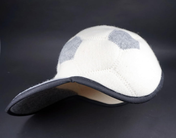 Sauna Mütze Saunahut aus 100% Wolle Organische Wollfilzmützen Fussballform, 6mm Dick, Grau-Weiss