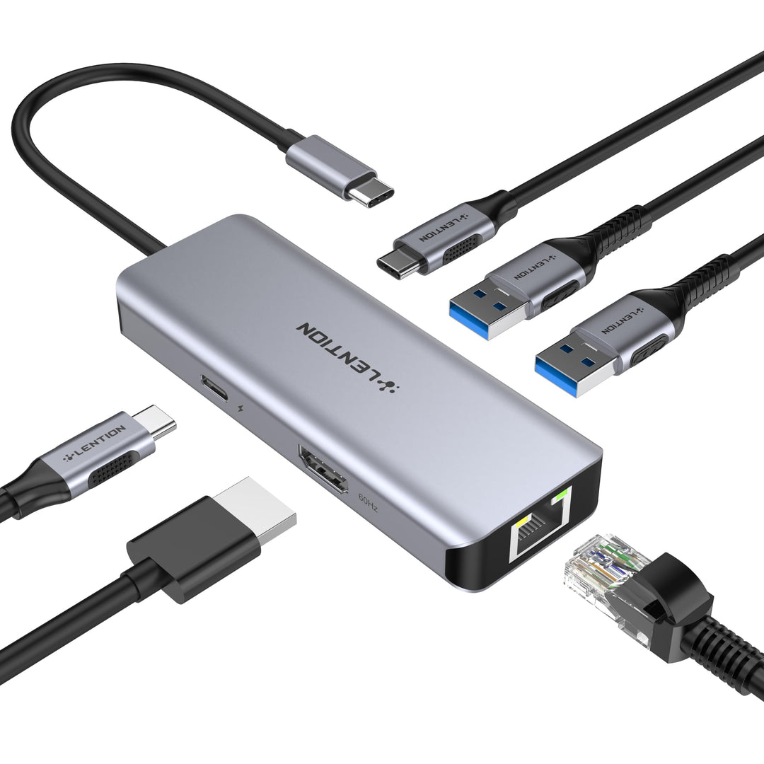 LENTION USB C Hub Gigabit Ethernet RJ45, 4K60Hz HDMI, 100W PD, 2A1C USB 3.0 | 6-in-1 LAN Adapter USB