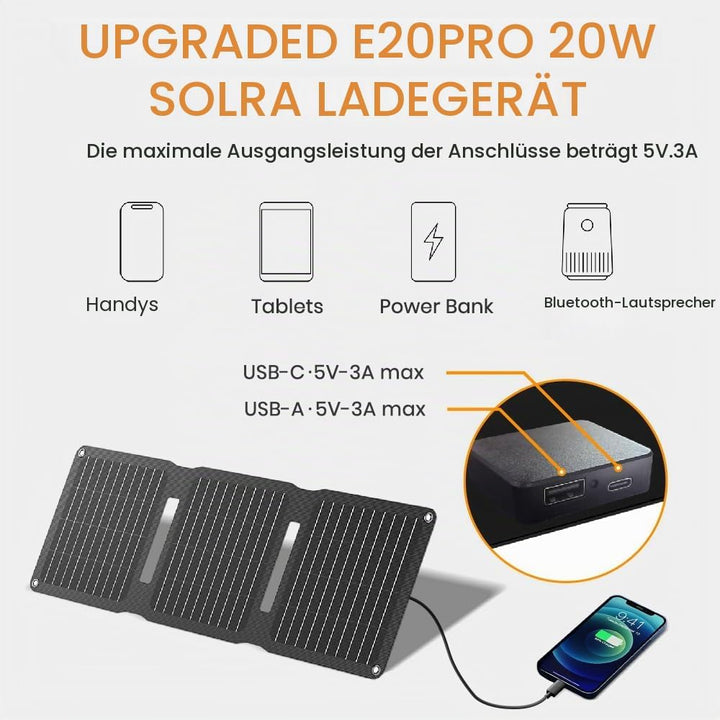 FlexSolar Solarmodul-Ladegerät, 20 W, 5 V, USB-A, USB-C-Ausgang, tragbar, faltbar, kleine Leistung,