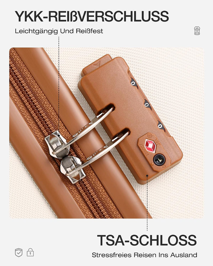 COOLIFE Hartschalen-Koffer Trolley Rollkoffer Reisekoffer mit TSA-Schloss und 4 Rollen (Weiss/Braun,