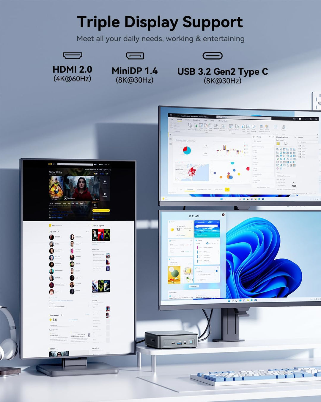 GEEKOM Mini PC Air 12 mit Intel Twin Lake N150(bis zu 3,6 GHz), 16 GB DDR5 4800MHz RAM 512 GB PCIe 3