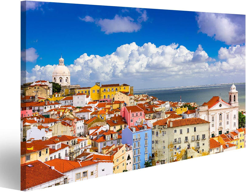 Bild Bilder auf Leinwand Lissabon Portugal Stadtbild im Alfama District Wandbild Poster Leinwandbild