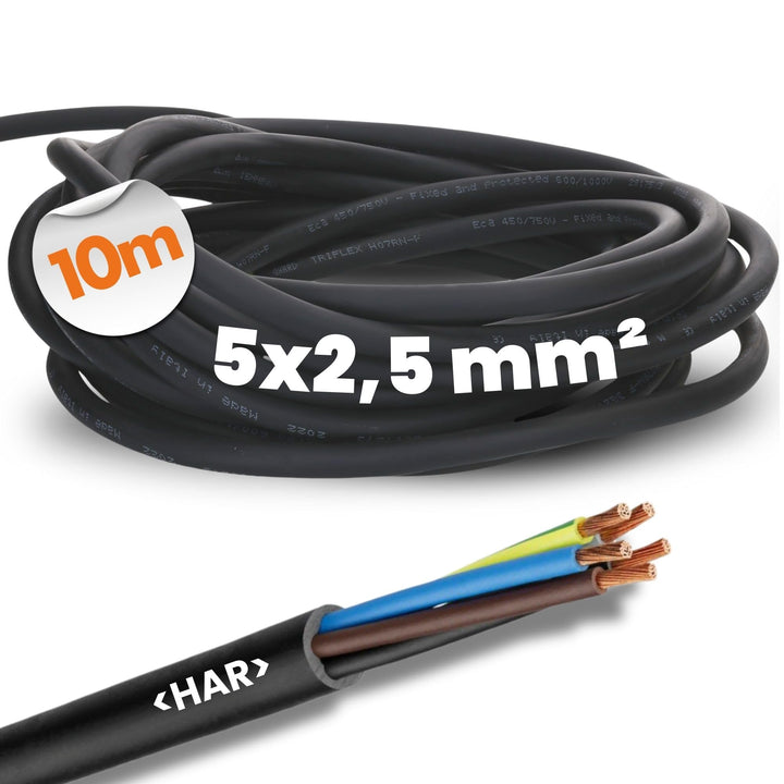 10 Meter Lapp 16001293 H07RN-F 5x2,5 mm² Gummileitung flexibel mit Schutzleiter I UV-resistentes Kab