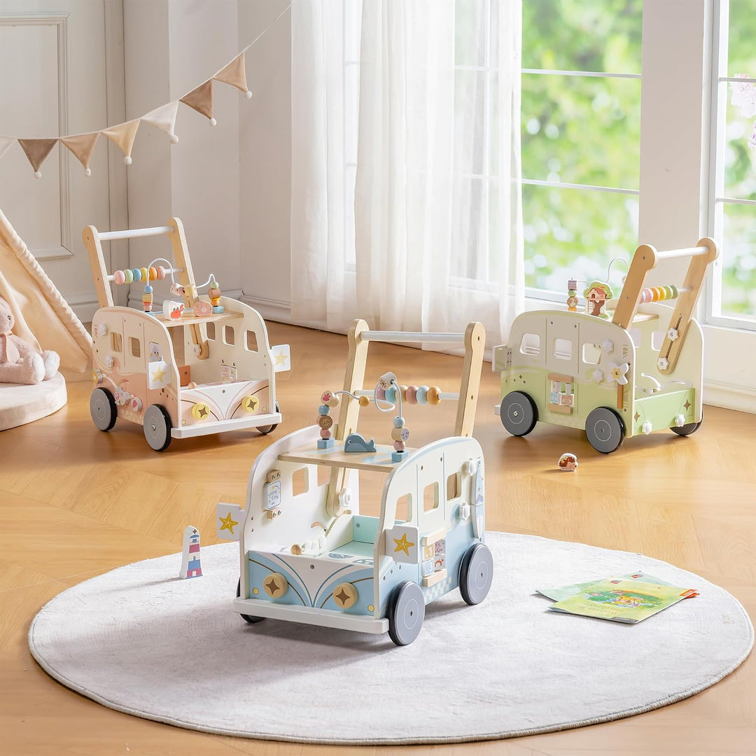 ROBOTIME Baby-Lauflernwagen Holz, Multifunktionale Aktivitäts-Lauflernhilfe mit Höhenverstellung und