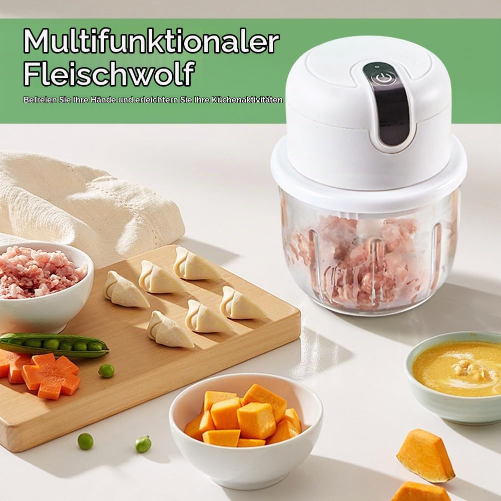 Zwiebel Zerkleinerer Elektrisch,Elektrischer Küchenzerkleinerer 350ml, USB-Aufladung, Kabelloser Kle