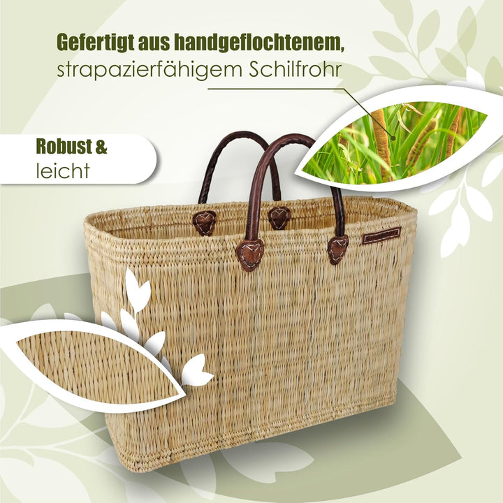 Schilfrohrtasche XL 54x39x21cm NATUREHOME - besonders grosser handgeflochtener Shopper aus natürlich