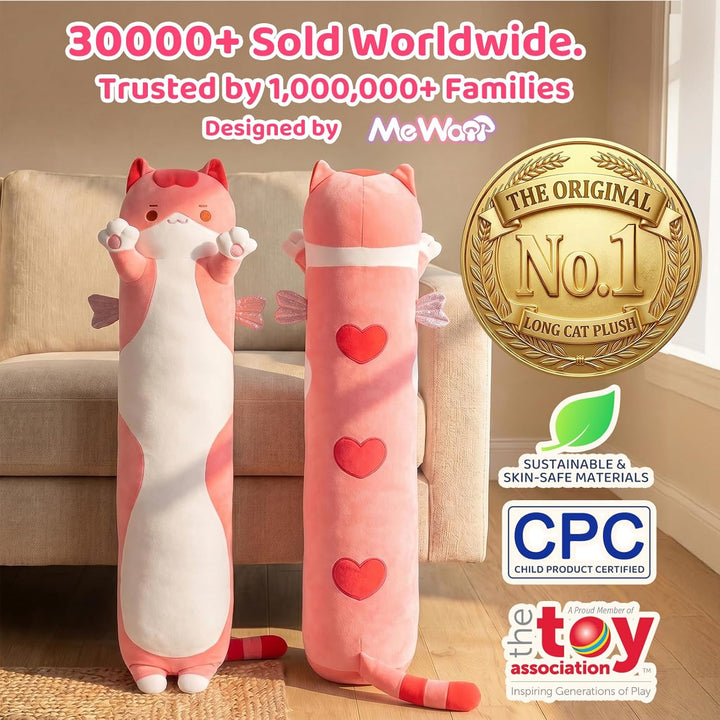 Mewaii 110CM Kuscheltier Kawaii Katzen Plüschkissen Stofftiere Lang Kätzchen Plüschtier Ausgestopfte