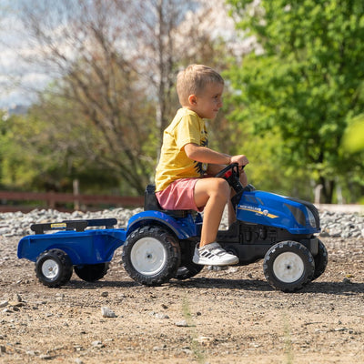 Falk Tractor de New Holland Leaf Traktor mit Pedalen Anhänger – ab 2 Jahren Motorhaube zum Öffnen –