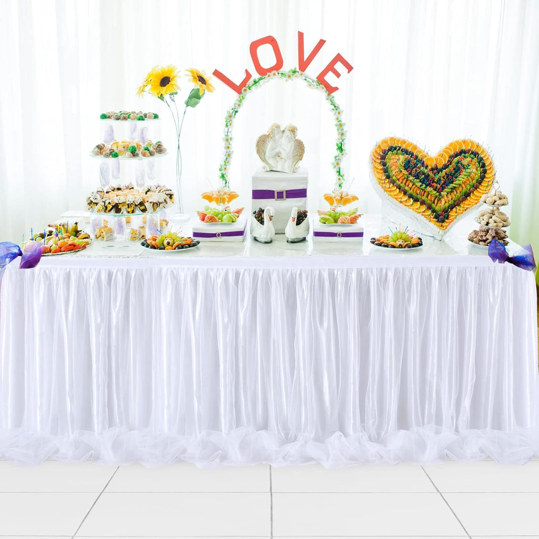 HBBMAGIC Weiss Tüll Tischrock, Single Langer Tüll Tischrock für Hochzeitsfeier Babyparty Brial Showe