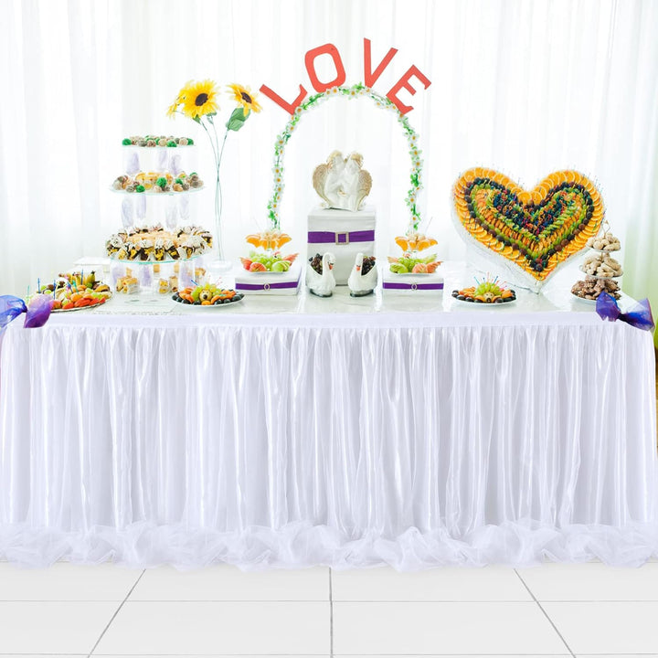 HBBMAGIC Weiss Tüll Tischrock, Single Langer Tüll Tischrock für Hochzeitsfeier Babyparty Brial Showe