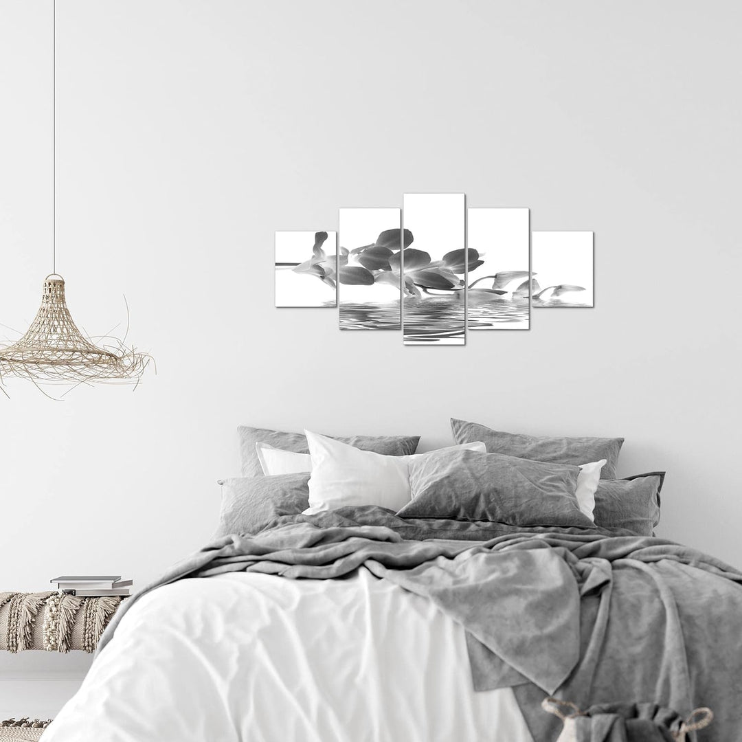 Runa Art Wandbilder Blumen Orchidee 5 Teilig Bild auf Vlies Leinwand Deko Wohnzimmer Wasser Schwarz