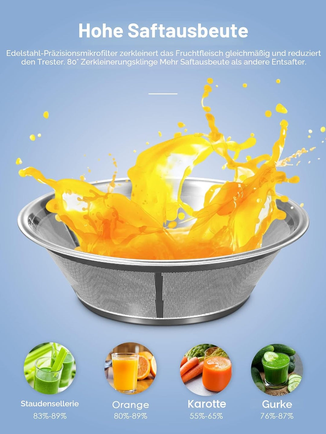 Reemix Entsafter Gemüse und Obst, Max Juicer Machine aus Edelstahl mit 3 Geschwindigkeitsstufen, 65m