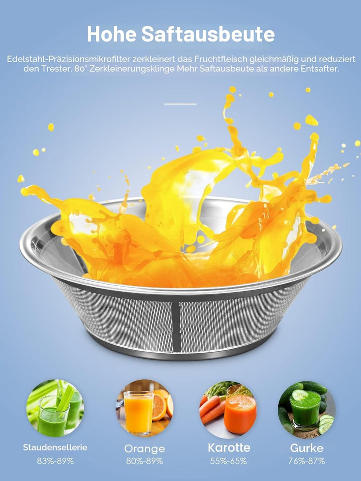 Reemix Entsafter Gemüse und Obst, Max Juicer Machine aus Edelstahl mit 3 Geschwindigkeitsstufen, 65m