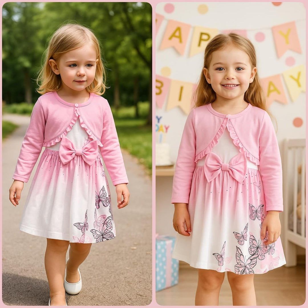 Kunyeah Baby Mädchen Kleid und Strickjacke Set Kleinkind Ruffle Shrug Mantel Schmetterling Print Roc