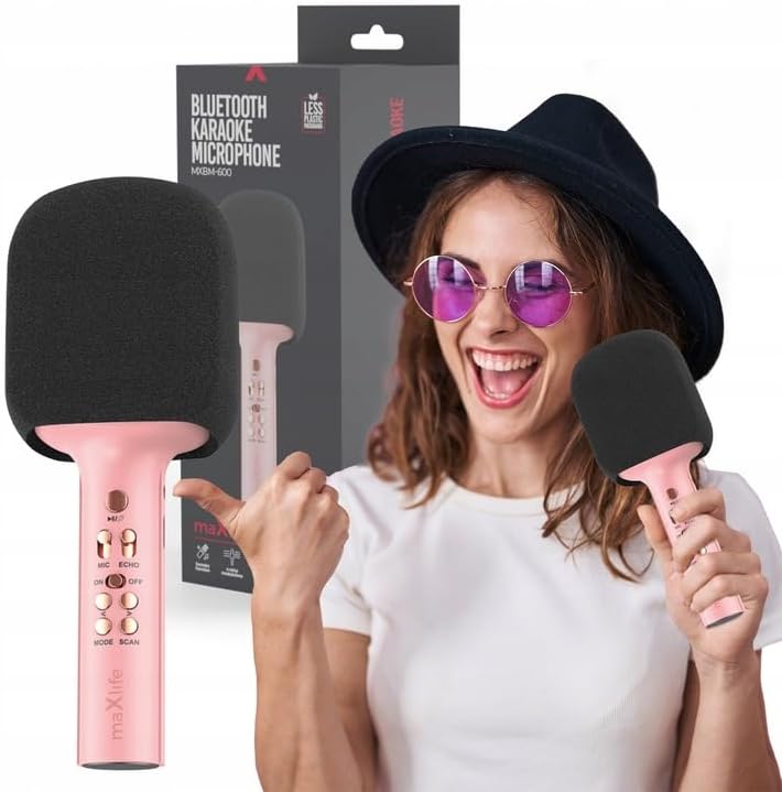 FOREVER MaxLife Bluetooth-Mikrofon mit Lautsprecher MXBM-600 Rosa Kabellos Lautsprecher mit Microfon
