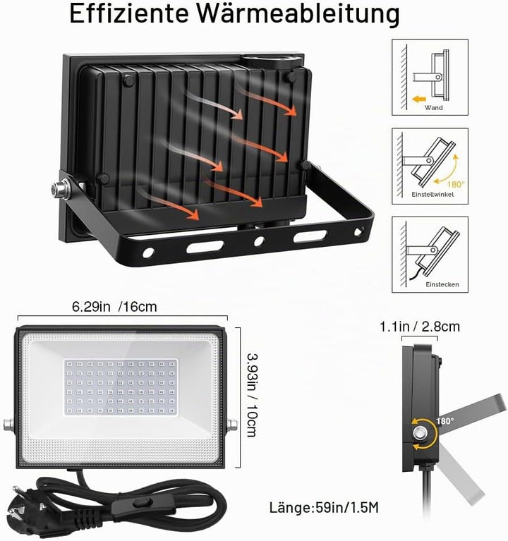 Onforu 2er 50W LED UV Strahler, Schwarzlicht Strahler mit Stecker, IP66 Wasserdicht Schwarzlichtlamp
