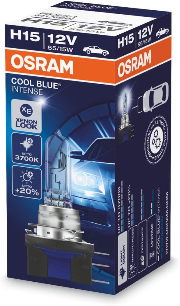 Osram 64176CBI COOL BLUE INTENSE H15 Halogen, Scheinwerferlampe, 12V, Faltschachtel, 1 Stück
