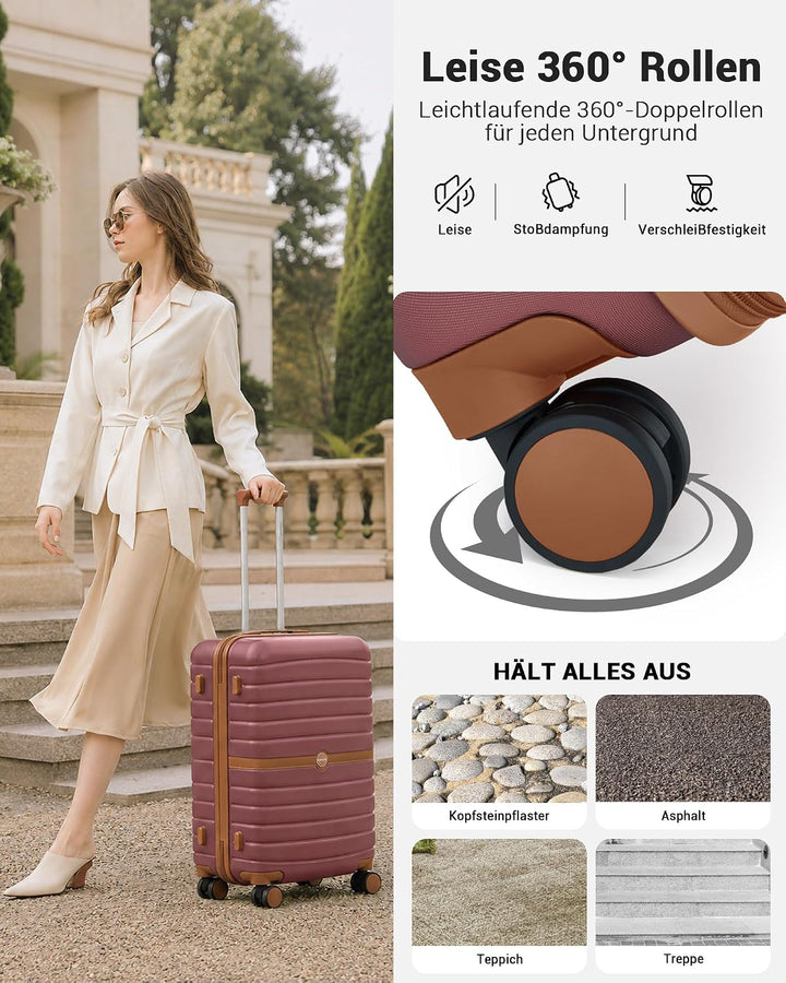 KONO Koffer Reisekoffer Trolley Koffer mittelgross von ABS+PC Hartschalenkoffer mit Zwillingsrollen