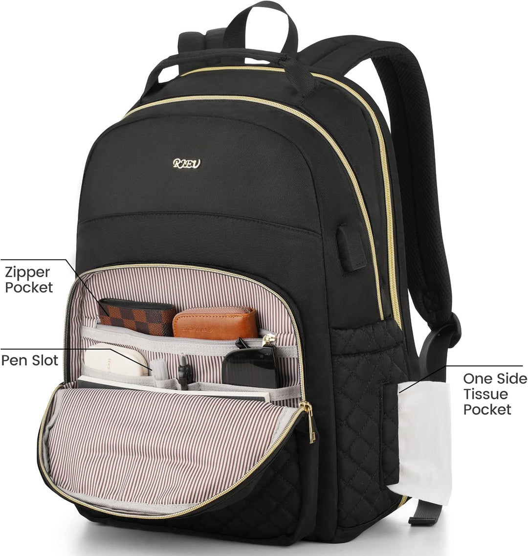 RJEU Rucksack Damen,Laptop Rucksack 17,3 Zoll Schulrucksack für Universität Studium Lehrer Arbeit Re