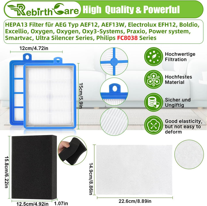 Rebirthcare filter für aeg ausk11 performance kit lx7 lx8 allergy plus filter ef129 ersatzfilter für