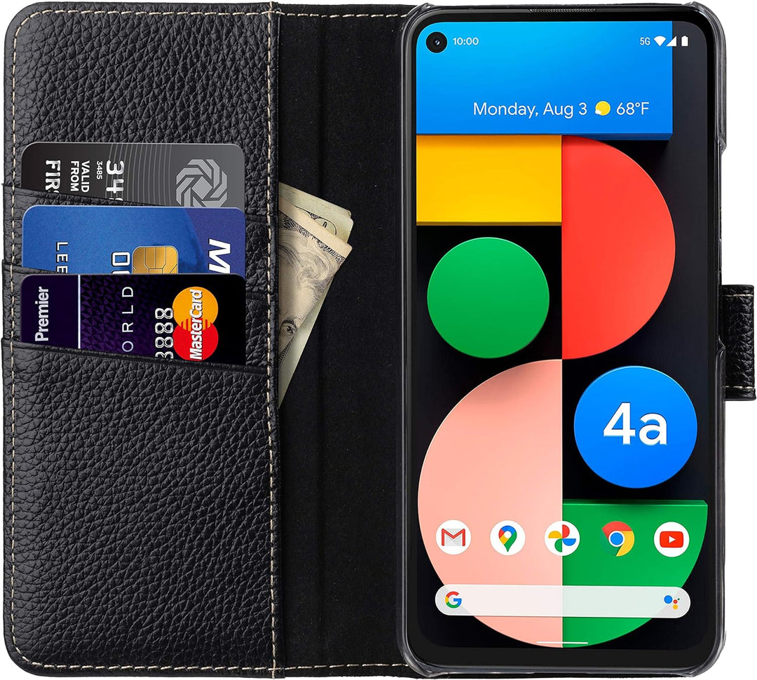STILGUT Talis kompatibel mit Google Pixel 4a 5G Hülle mit Kartenfach aus Leder, Flip Cover, Wallet C