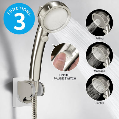 KAIYING Drill-Free Hochdruck-Handbrause mit ON/OFF-Pausenschalter 3 Sprühmodi Wassersparender Duschk
