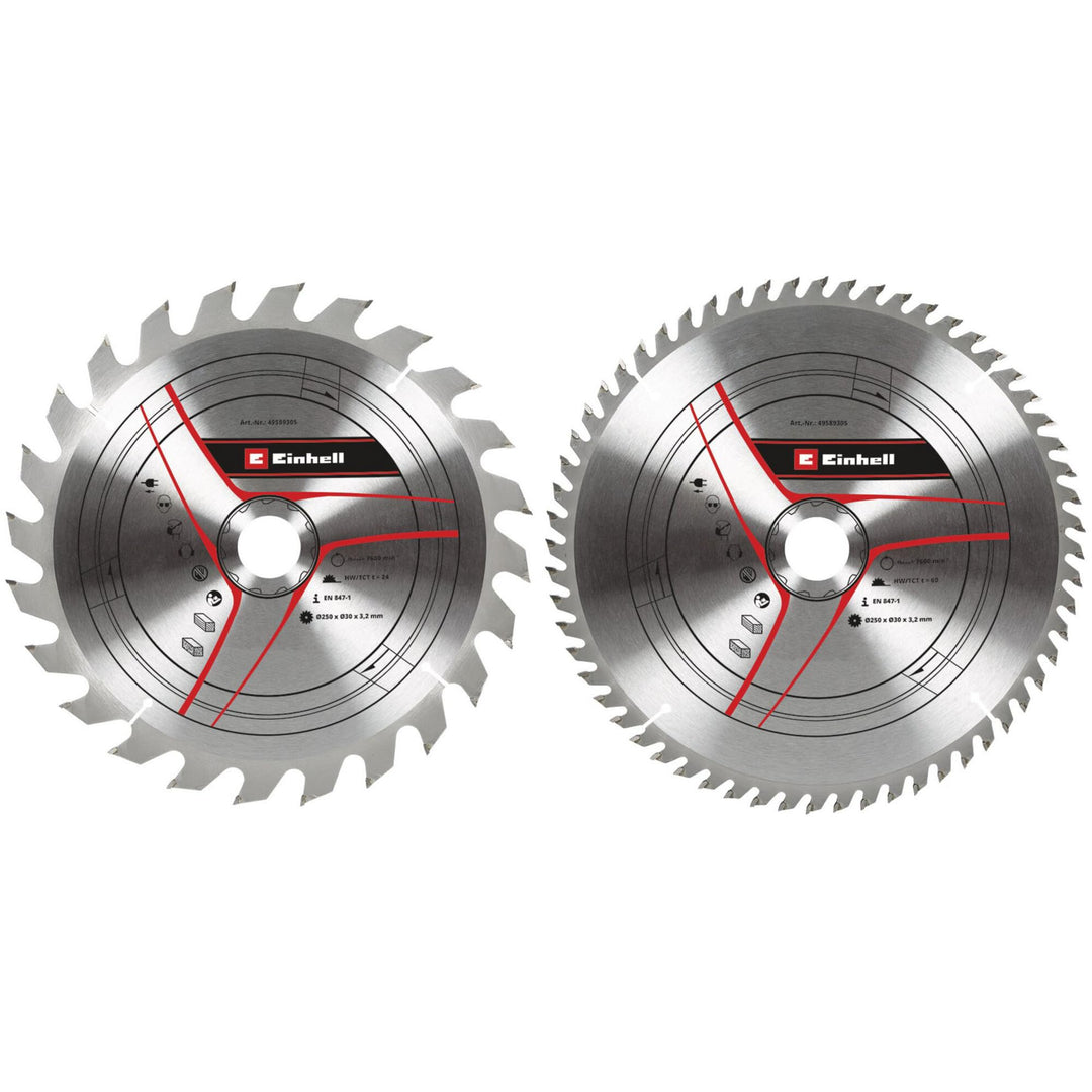 kwb by Einhell Kreissägeblattsatz 2-tlg. 250x30mm Stat. Sägen-Zubehör (2x HM-Sägeblätter, Ø250x30 mm