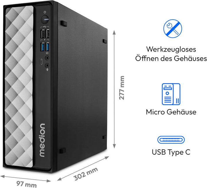 MEDION T80 Multimedia Mini PC (Intel Core i5-12450H, 16GB DDR4 RAM, 512GB SSD, Intel UHD, WLAN, Wind