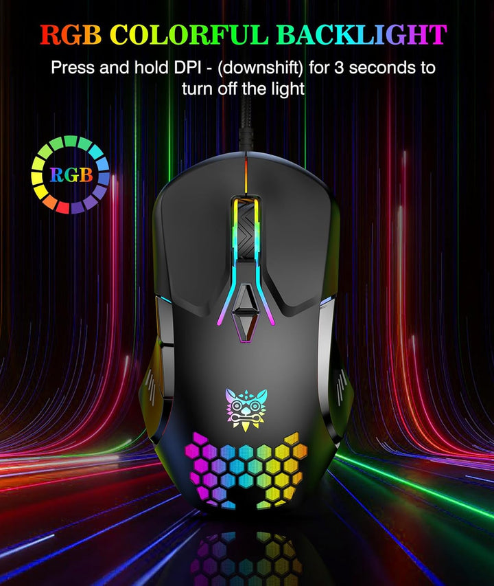 ONIKUMA GAMING Kabelgebundene Gaming-Maus mit 7 Farben LED-Hintergrundbeleuchtung, Computer-Maus für