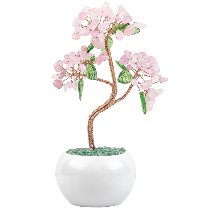 Nupuyai Rosenquarz Kristall Baum Feng Shui Edelstein Baum mit Keramische Basis, Glücksbaum, Geldbaum