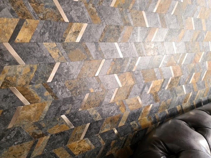 Selbstklebnde Mosaikmatte Pfeil Vinyl Steinoptik RustyGold für WAND KÜCHE Wandverblender Fliesenspie