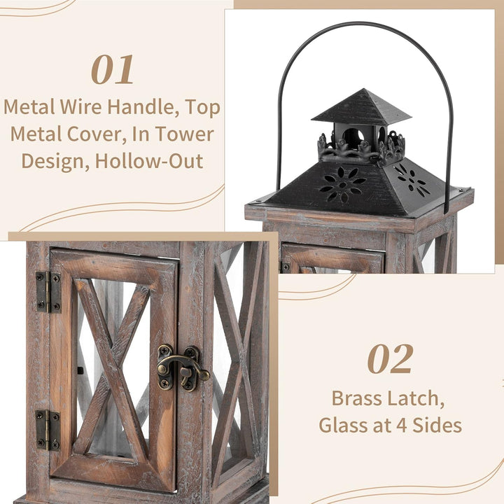 Sziqiqi Laterne Kerzenhalter Vintage Windlicht Laterne Holz Metall Dekorative Windlichthalter für Dr