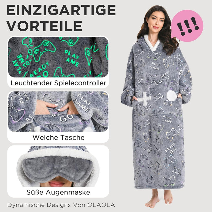 OLAOLA Decken Hoodie, Übergrosse Tragbare Decke Leuchtet im Dunkeln, Weicher Plüsch Kapuzenpullover