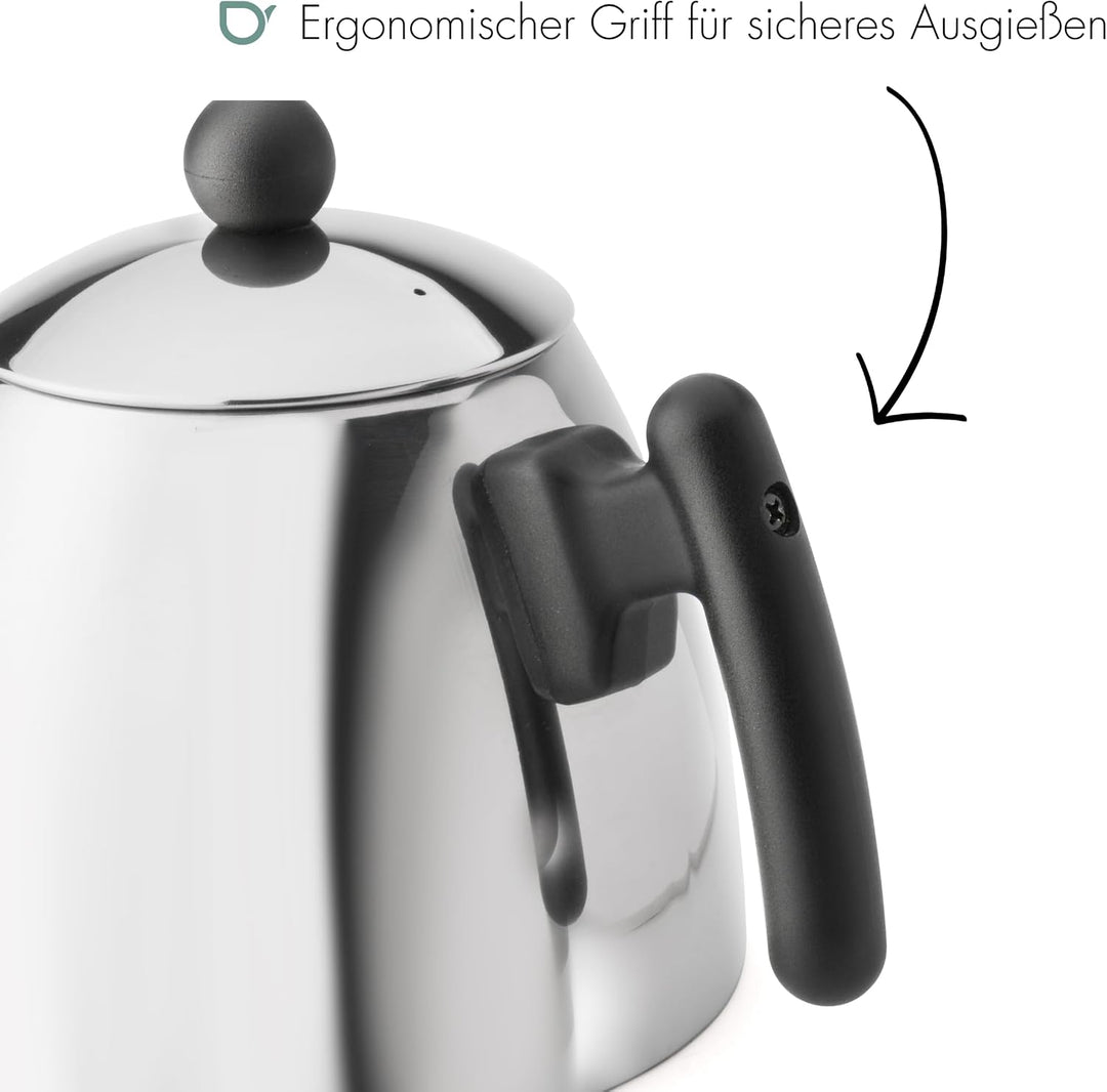 Bredemeijer Klassische doppelwandige Edelstahl Teekanne 1.2 Liter schwarzer Griff