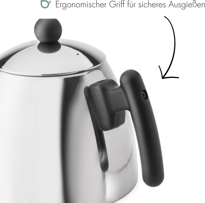 Bredemeijer Klassische doppelwandige Edelstahl Teekanne 1.2 Liter schwarzer Griff