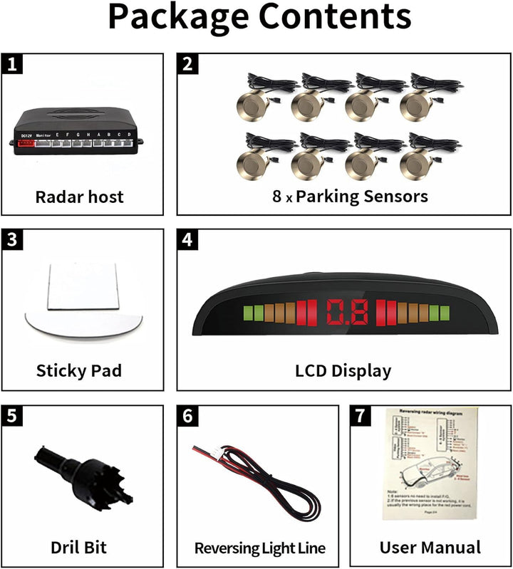 CoCar Auto Rückfahrwarner Einparkhilfe 8 Sensoren Einparkassistent Einparksystem PDC + LED Anzeigen