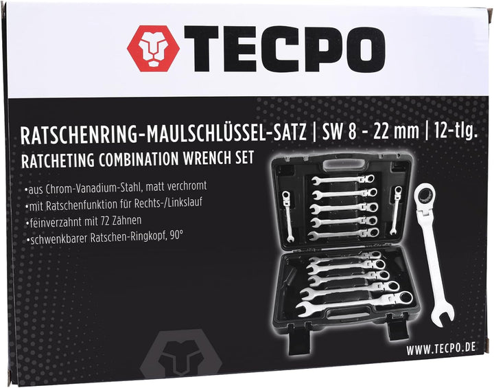 TECPO Gelenk Ratschenschlüssel Satz SW 8-22 mm Ring-Maul-Schlüssel Satz Werkzeug