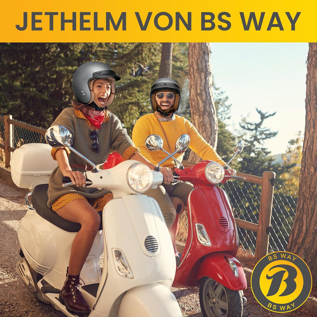 Jethelm mit Visier by BS Way: Hochwertiger Motorradhelm, ECE-Zertifiziert für Herren und Damen - Ide
