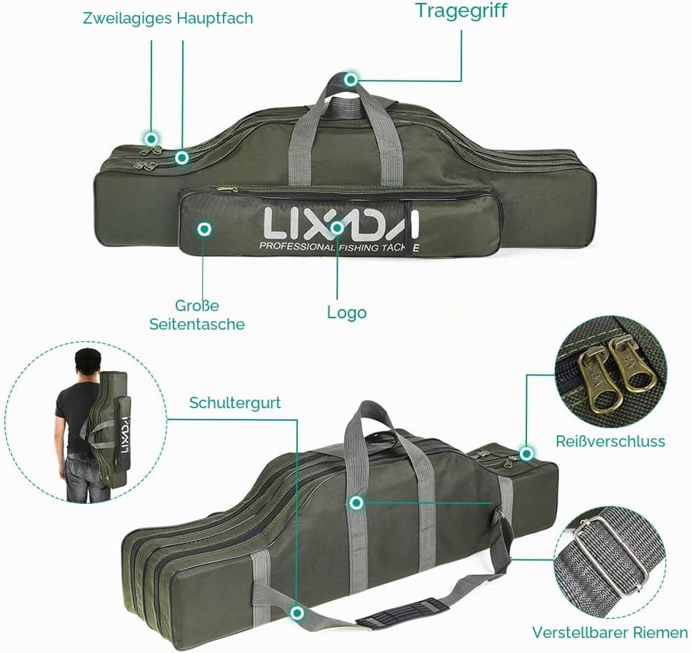 Lixada Tragbare Angeltasche, faltbar, Angelrutentasche, Outdoor-Angeltasche, 100 cm/130 cm/150 cm Gr