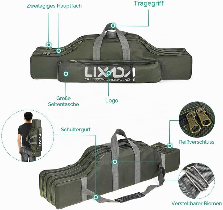Lixada Tragbare Angeltasche, faltbar, Angelrutentasche, Outdoor-Angeltasche, 100 cm/130 cm/150 cm Gr