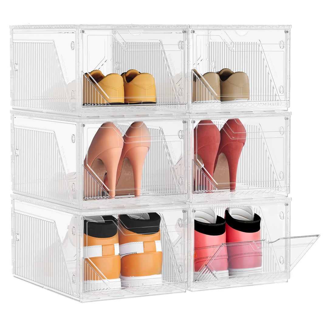 SONGMICS Schuhboxen 6er Set, Schuh-Organizer aus Kunststoff, stapelbar quer und längs, Aufbewahrungs