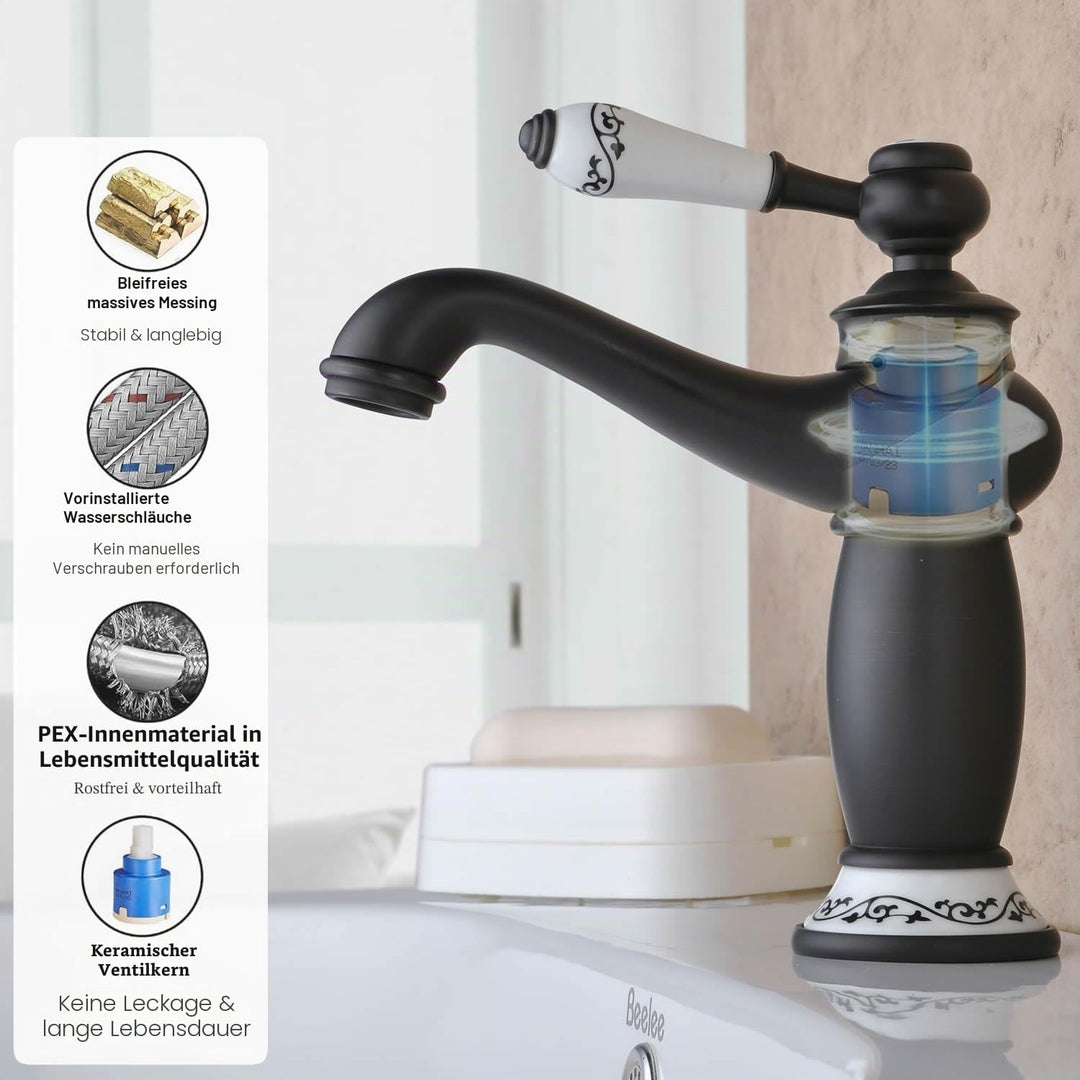Beelee Schwarz Design Bad Armatur in Bad für Waschbecken Waschtisch Wasserhahn Waschtischarmatur Mes