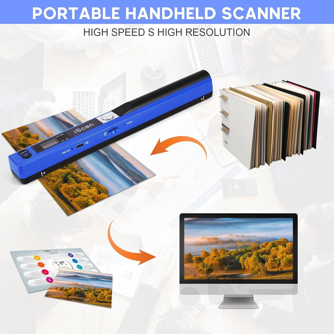 AOZBZ Tragbarer Dokumentenscanner Blau 900 DPI Handlicher USB-Bildscanner A4 Farbfoto Mobiler Scanne