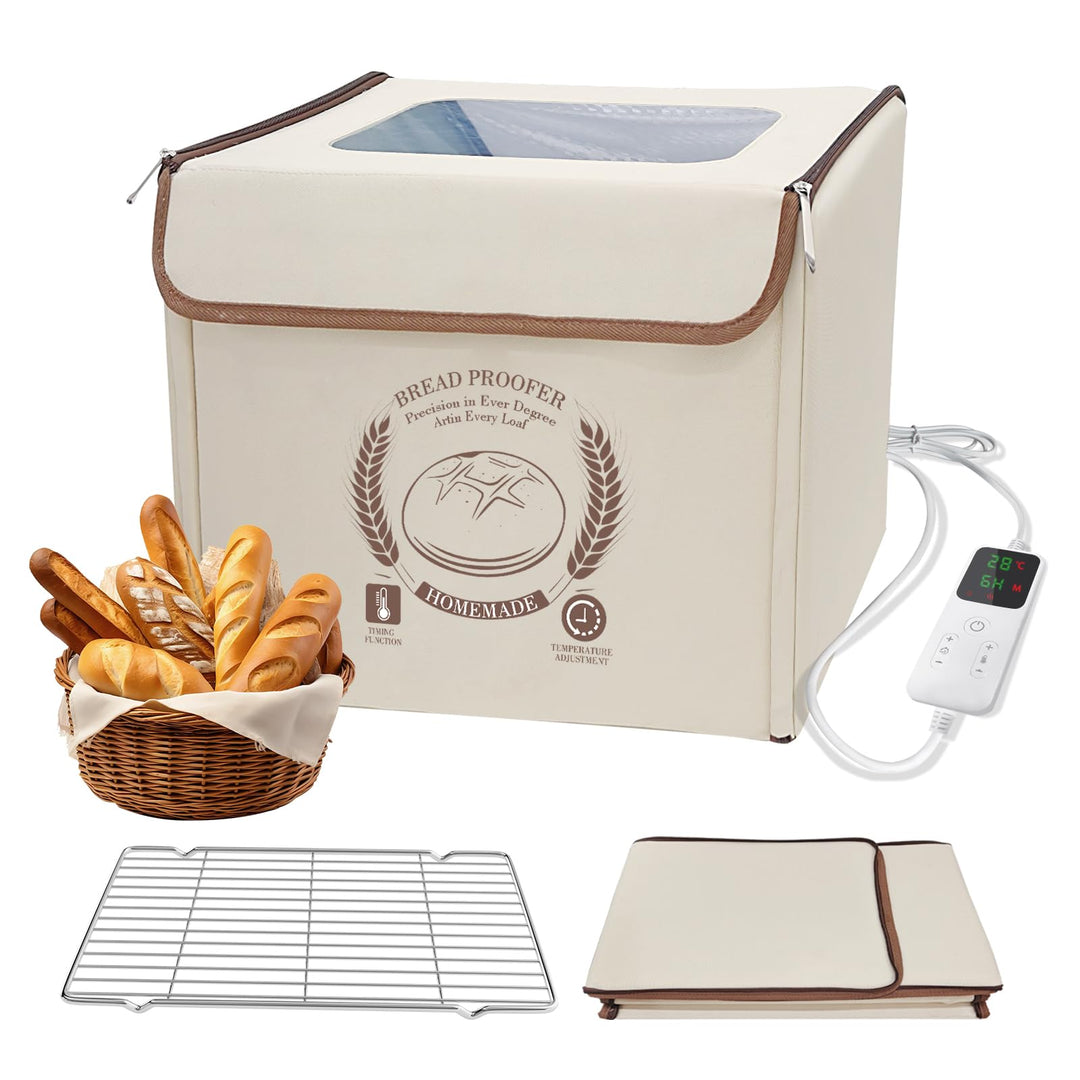 Brot Gärbox Sauerteig mit Heizung, Faltbare Teiggärbox Mit Deckel, Temperatureinstellung und Zeitste