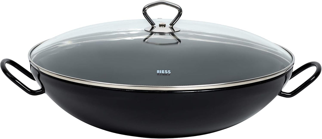 Riess, 0385-022, Wok mit Glasdeckel 36, CLASSIC - SCHWARZEMAILLE, Durchmesser 36cm, Masse 44,5 x 36