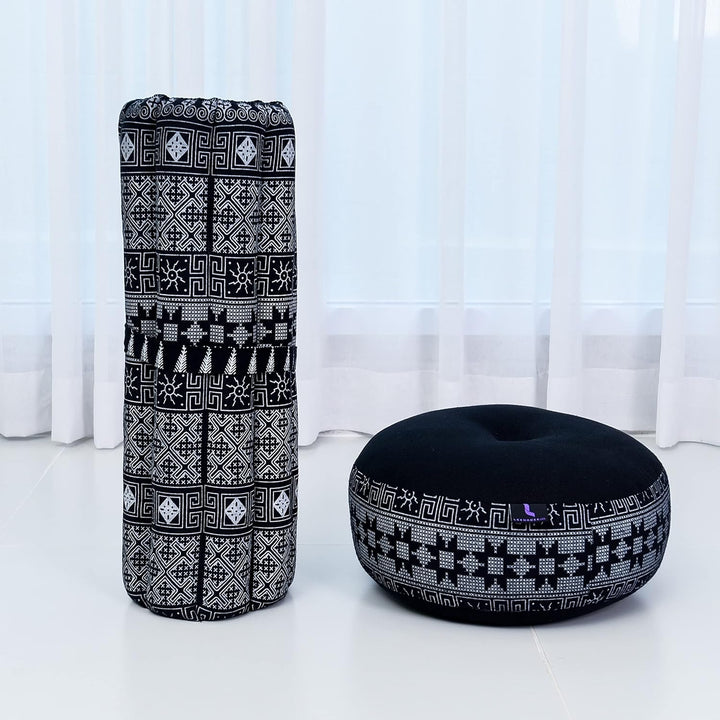 Leewadee Meditationsset Yogaset aus Meditationskissen Zafu und Kleiner rollbarer Sitzmatte Zabuton Ö