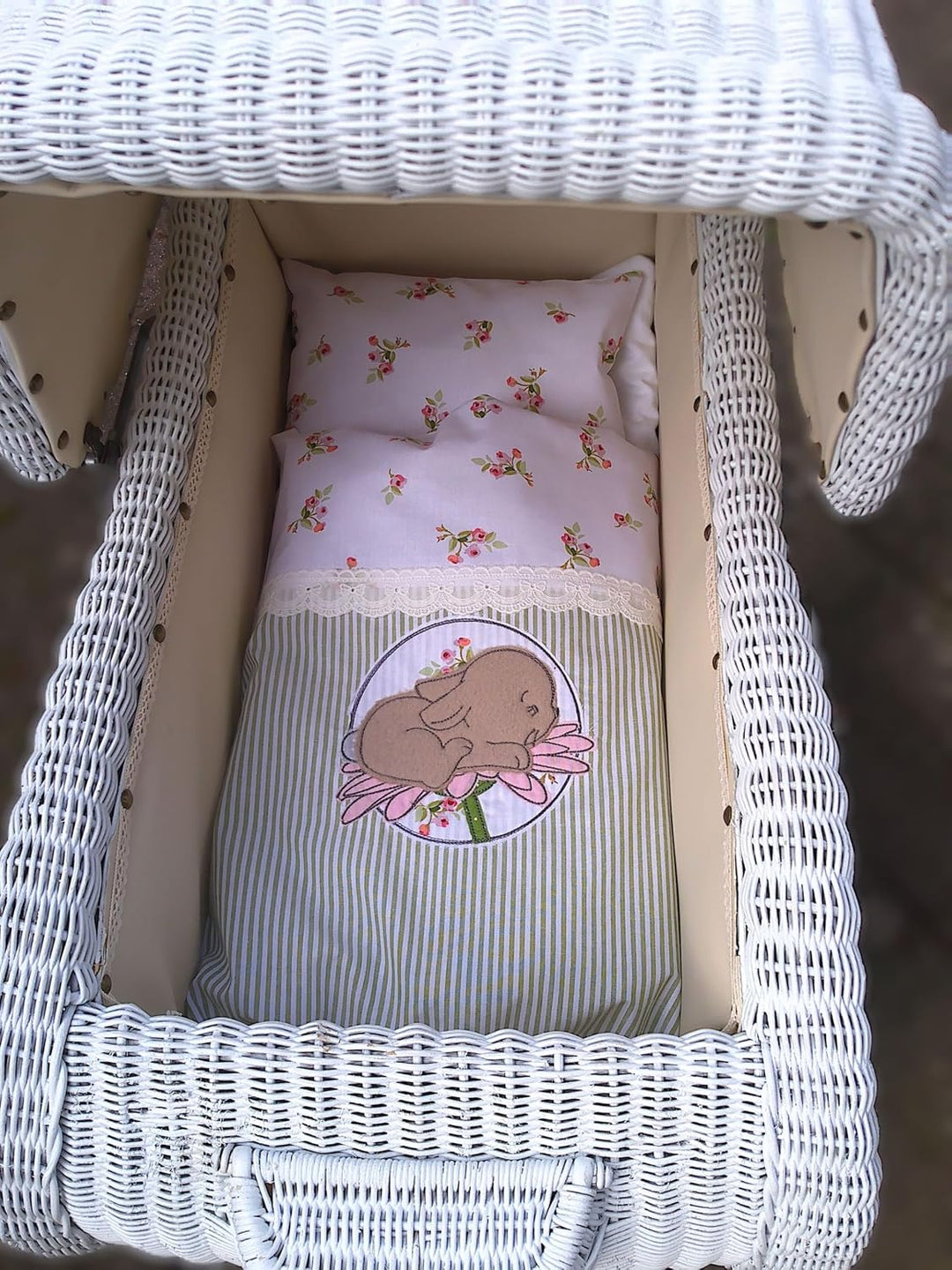 Puppenbettwäsche rosé Rosen`Serie Jolie`, verschiedene Modelle für Puppenbett, Puppenwagen Decke 40h