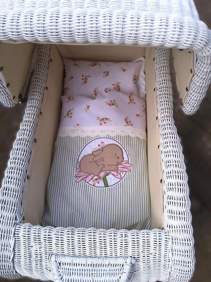 Puppenbettwäsche rosé Rosen`Serie Jolie`, verschiedene Modelle für Puppenbett, Puppenwagen Decke 40h